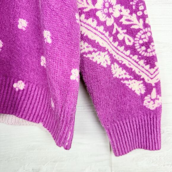 Sundance V-Neck Pullover Sweater Size L Petite Pink Boho Chic Paisley Floral - Picture 5 of 14